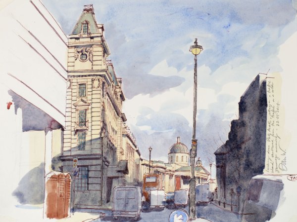 Pall Mall view | Looking down Pall Mall, painted while sitting on a traffic island