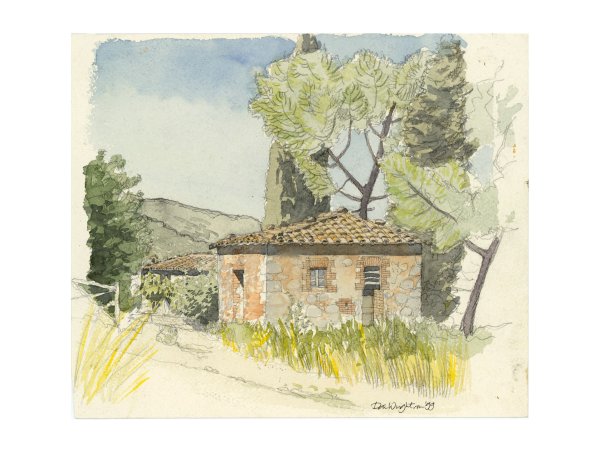 Barn near Tolomei | The local red earth gives the lime plaster of this building a soft glow.